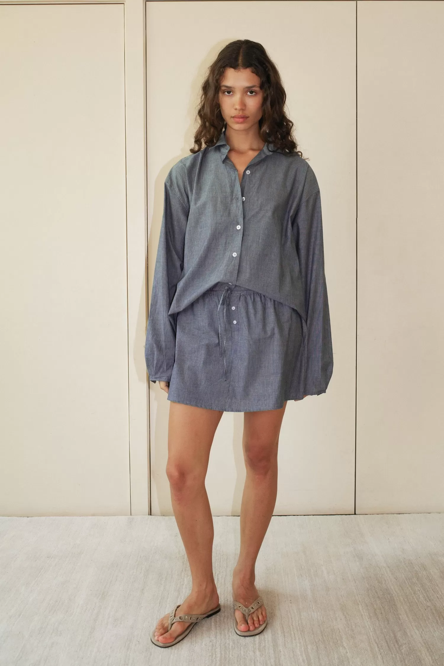 Tops-Deiji Studios Day Shirt BluePinstripe