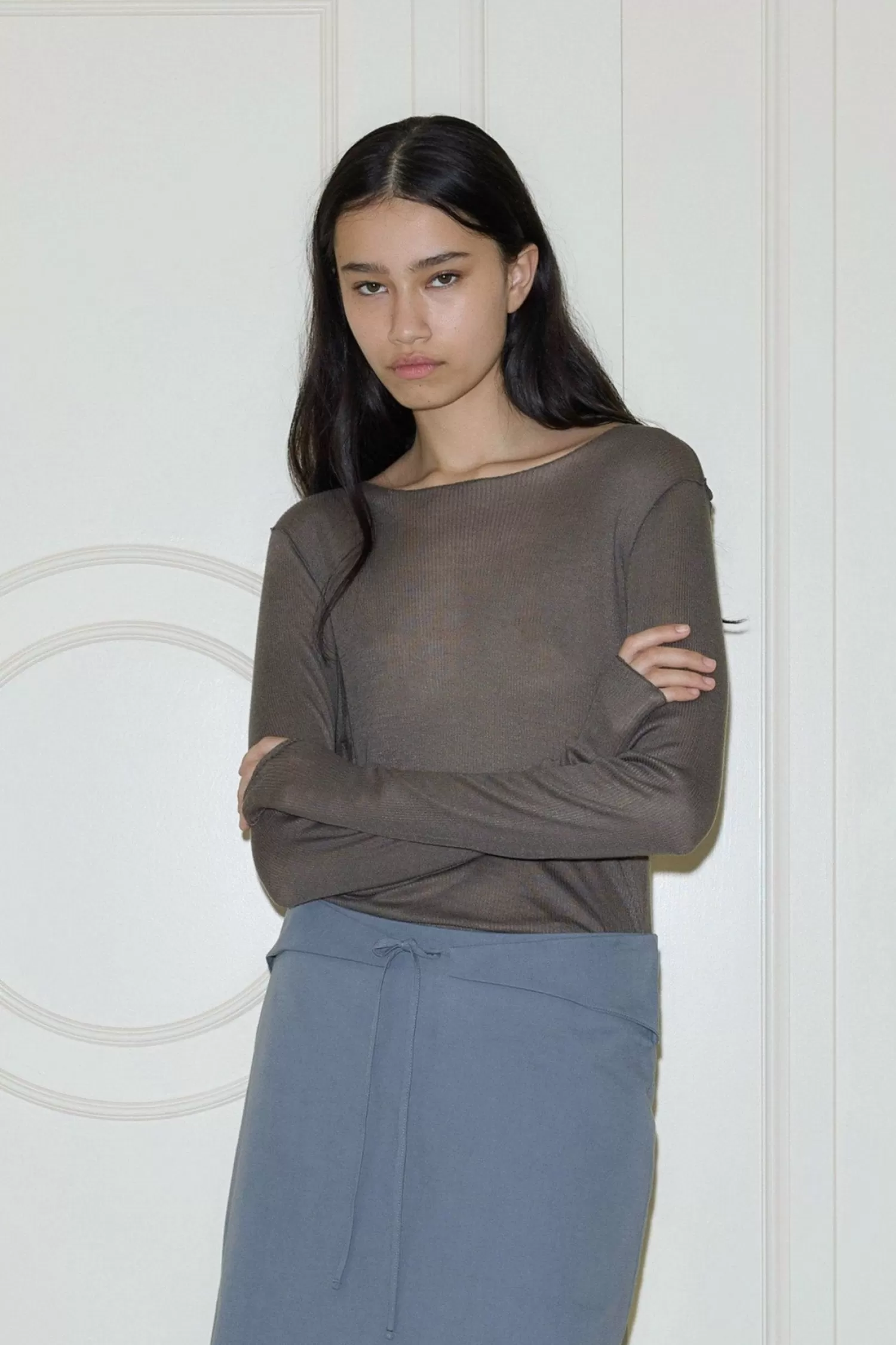 JerseySeparates | Tops-Deiji Studios Knit Long Sleeve Stone