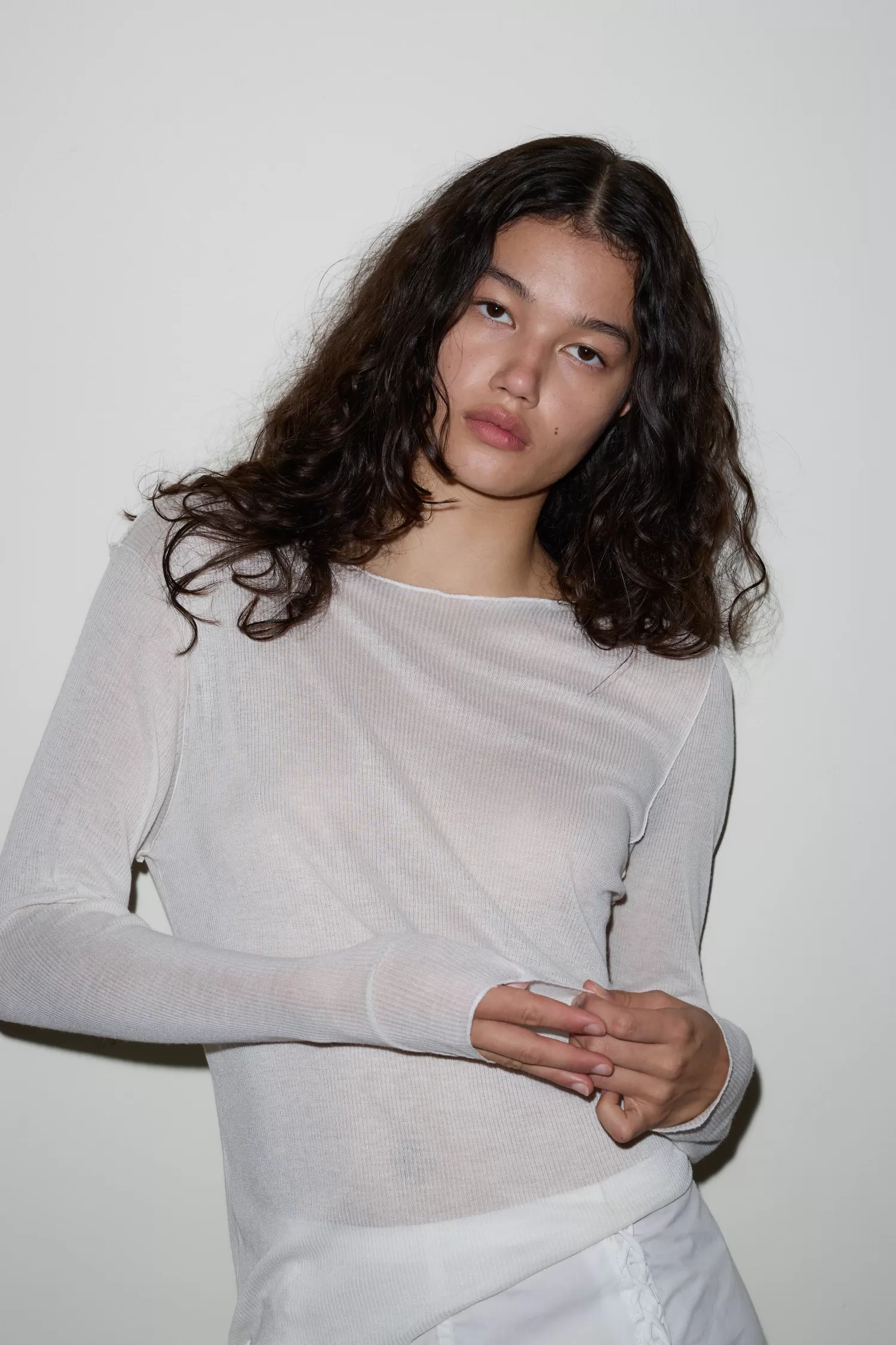 JerseySeparates | Tops-Deiji Studios Knit Long Sleeve OffWhite