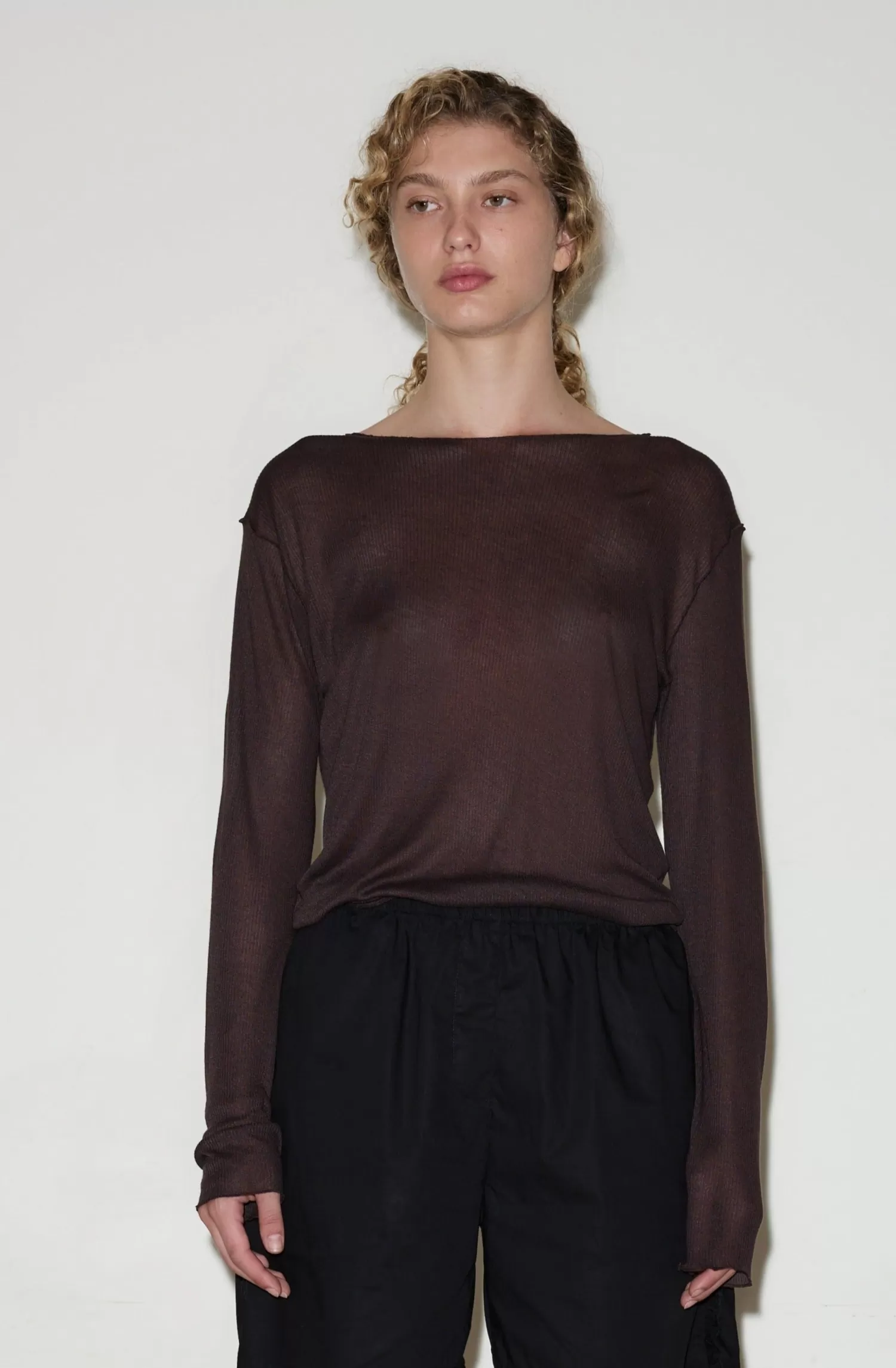 JerseySeparates | Tops-Deiji Studios Knit Long Sleeve Mahogany