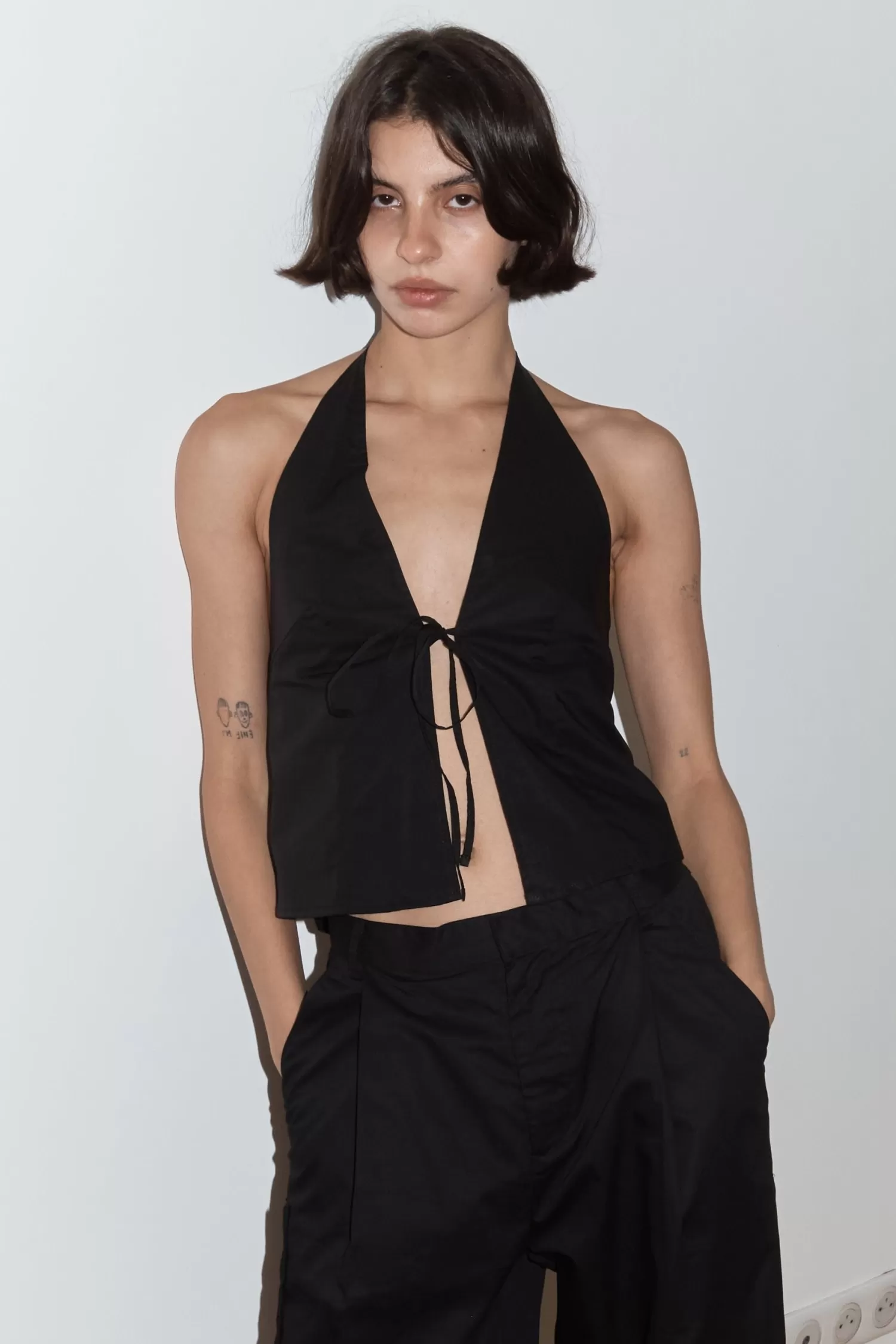 Tops-Deiji Studios Open Halter Top Black