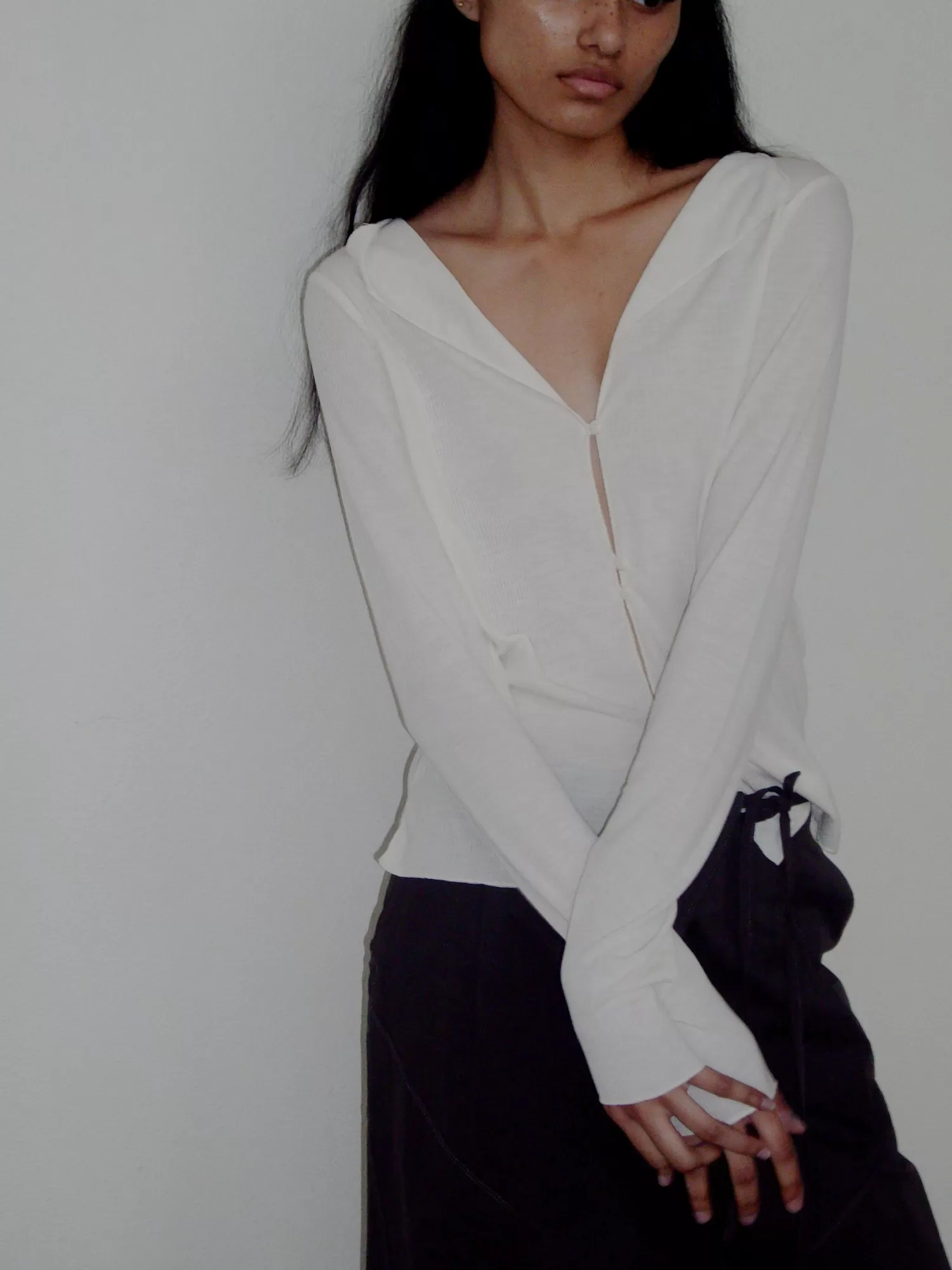 JerseySeparates | Tops-Deiji Studios Open Long Sleeve Top OffWhite