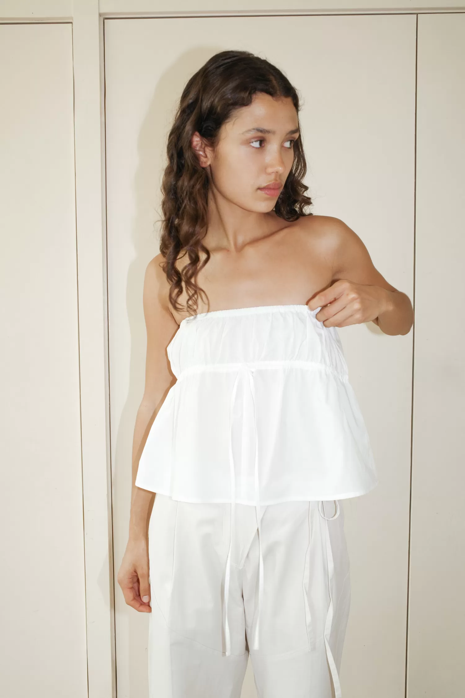 Tops-Deiji Studios the strapless cotton top white